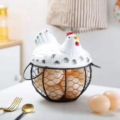 BRIDAY Oeuf Panier Porte Poulet En Forme De Panier De Fruits En Métal Fil, Panier Une Oeufs En Fer, Table Snacks Stockage Organisateur De Cuisine, Panier De Collecte Vintage, Avec Poignée (MT04) -Petit rangement Soldes Magasin 43148099 4