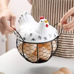 BRIDAY Oeuf Panier Porte Poulet En Forme De Panier De Fruits En Métal Fil, Panier Une Oeufs En Fer, Table Snacks Stockage Organisateur De Cuisine, Panier De Collecte Vintage, Avec Poignée (MT04) -Petit rangement Soldes Magasin 43148099 5