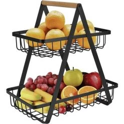 BRIDAY Corbeilles à Fruits, Panier A Fruits A Etages En Métal Décoration, Corbeille à Fruits En Métal à 2 Etages, Amovible Porte-Fruits Paniers, Pour Stocker Des Fruits Et Légumes (Noir) -Petit rangement Soldes Magasin 43149246 2