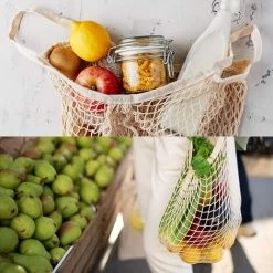 BRIDAY 4 Pcs Filets De Provisions Cabas En Maille Pour Courses Sac De Shopping Réutilisable Pour Légumes Fruits Sacs Tissés Écologique Biologique Pour Cuisine Maison Boutique Avec -Petit rangement Soldes Magasin 43150252 3