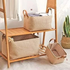 BRIDAY Paniers De Rangement En Jute, Boîte De Rangement En Lin Tissé Naturel Avec Poignée Pour Jouets, Vêtements, Chambre (Beige, Small) -Petit rangement Soldes Magasin 43155174 3
