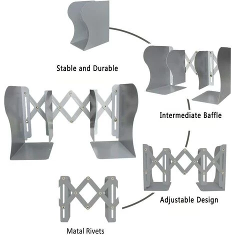 TANABATA Serre Livre Serre-livres En Métal Réglable En Fer Pour La Maison, Le Bureau, L'école, La Bibliothèque (Gris, Medium) 6 TANABATA Serre Livre Serre-livres En Métal Réglable En Fer Pour La Maison, Le Bureau, L'école, La Bibliothèque (Gris, Medium) – Image 4