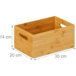 Relaxdays Caisse De Rangement Bambou, Solide, Boîte Pratique Sans Couvercle, 14x30x20 Cm, Salle De Bain, Cuisine, Nature -Petit rangement Soldes Magasin 43226297 5