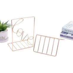 TANABATA Serre Livre 2pièCes Creative Metal Book Stand,éTagèRe En Fer Or Rose Support De Rangement Pour Papeterie Pour Bureau éTudiant Utilisé Pour Stocker Et Organiser De Bureau Et éTagèRes De Bricolage -Petit rangement Soldes Magasin 43313481 5