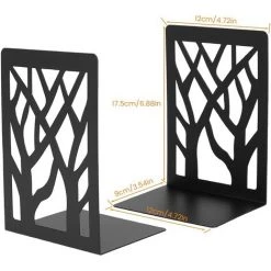 TANABATA Serre Livre 2Pcs Cale Livre En Métal Serre Livre 17.5x12x9cm Serre-Livres Antidérapants Décoratifs Pour Livres Lourds Bloque Livre Pour Bibliothèque Bureau Écoles Librairie(A,Noir) -Petit rangement Soldes Magasin 43313784 3