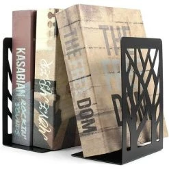 TANABATA Serre Livre 2Pcs Cale Livre En Métal Serre Livre 17.5x12x9cm Serre-Livres Antidérapants Décoratifs Pour Livres Lourds Bloque Livre Pour Bibliothèque Bureau Écoles Librairie(A,Noir) -Petit rangement Soldes Magasin 43313784 5