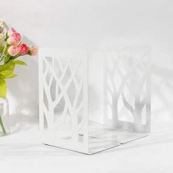 TANABATA Serre Livre 2Pcs Cale Livre En Métal Serre Livre 17.5x12x9cm Serre-Livres Antidérapants Décoratifs Pour Livres Lourds Bloque Livre Pour Bibliothèque Bureau Écoles Librairie(A,Blanc) -Petit rangement Soldes Magasin 43313785 4