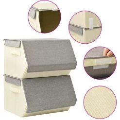 VidaXL Boîtes De Rangement Empilables Avec Couvercle 2 Pcs Tissu - Gris -Petit rangement Soldes Magasin 43443287 2