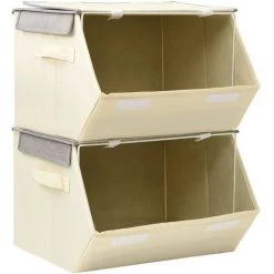 VidaXL Boîtes De Rangement Empilables Avec Couvercle 2 Pcs Tissu - Gris -Petit rangement Soldes Magasin 43443287 5