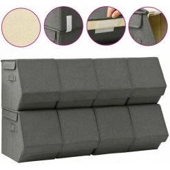 VidaXL Boîtes De Rangement Empilables Couvercle 8 Pcs Tissu Anthracite - Anthracite -Petit rangement Soldes Magasin 43443291 2