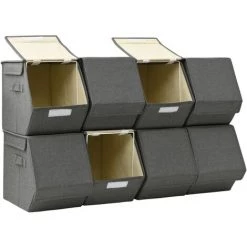 VidaXL Boîtes De Rangement Empilables Couvercle 8 Pcs Tissu Anthracite - Anthracite -Petit rangement Soldes Magasin 43443291 5