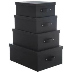 Lot De 4 Boites En Cuir Coloris Noir -PEGANE-