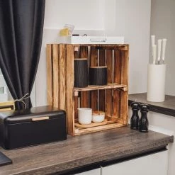 GrandBox Caisse En Bois Flammé 50x40x30 Avec étagère Caisse à Vin Caisse à Fruits Pour Décoration Rangement Vintage Shabby Chic Retro:Lot De 1 -Petit rangement Soldes Magasin 44167492 3