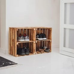 GrandBox Caisse En Bois Flammé 50x40x30 Avec étagère Caisse à Vin Caisse à Fruits Pour Décoration Rangement Vintage Shabby Chic Retro:Lot De 1 -Petit rangement Soldes Magasin 44167492 5