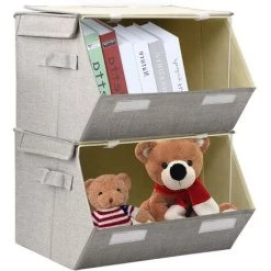 VidaXL Boîtes De Rangement Empilables Avec Couvercle 2 Pcs Tissu Gris - Gris -Petit rangement Soldes Magasin 44398594 2