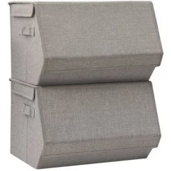 VidaXL Boîtes De Rangement Empilables Avec Couvercle 2 Pcs Tissu Gris - Gris -Petit rangement Soldes Magasin 44398594 3