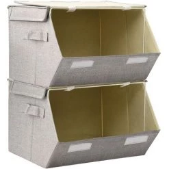 VidaXL Boîtes De Rangement Empilables Avec Couvercle 2 Pcs Tissu Gris - Gris -Petit rangement Soldes Magasin 44398594 5