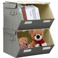 VidaXL Boîtes De Rangement Empilables Couvercle 2 Pcs Tissu Anthracite - Anthracite -Petit rangement Soldes Magasin 44398596 3
