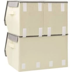 VidaXL Boîtes De Rangement Empilables 3 Pcs Tissu Gris Et Crème - Gris -Petit rangement Soldes Magasin 44398599 5