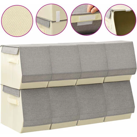 VidaXL Boîtes De Rangement Empilables Avec Couvercle 8 Pcs Tissu - Gris 3 VidaXL Boîtes De Rangement Empilables Avec Couvercle 8 Pcs Tissu - Gris