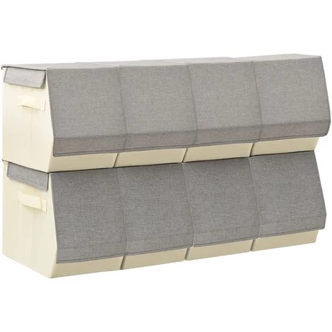 VidaXL Boîtes De Rangement Empilables Avec Couvercle 8 Pcs Tissu - Gris 4 VidaXL Boîtes De Rangement Empilables Avec Couvercle 8 Pcs Tissu - Gris – Image 2