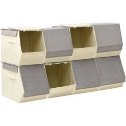 VidaXL Boîtes De Rangement Empilables Avec Couvercle 8 Pcs Tissu - Gris 11 VidaXL Boîtes De Rangement Empilables Avec Couvercle 8 Pcs Tissu - Gris -Petit rangement Soldes Magasin 44398600 5