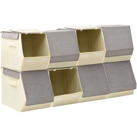 VidaXL Boîtes De Rangement Empilables Avec Couvercle 8 Pcs Tissu - Gris 7 VidaXL Boîtes De Rangement Empilables Avec Couvercle 8 Pcs Tissu - Gris – Image 5