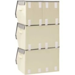 VidaXL Boîtes De Rangement Empilables 4 Pcs Tissu Gris Et Crème - Gris 10 VidaXL Boîtes De Rangement Empilables 4 Pcs Tissu Gris Et Crème - Gris -Petit rangement Soldes Magasin 44398604 4