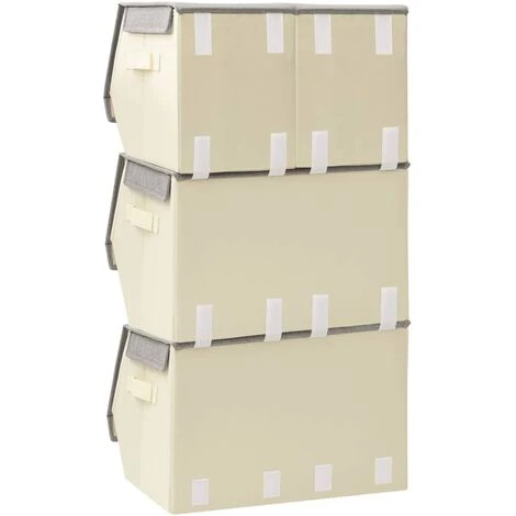 VidaXL Boîtes De Rangement Empilables 4 Pcs Tissu Gris Et Crème - Gris 6 VidaXL Boîtes De Rangement Empilables 4 Pcs Tissu Gris Et Crème - Gris – Image 4