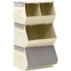 VidaXL Boîtes De Rangement Empilables 4 Pcs Tissu Gris Et Crème - Gris 11 VidaXL Boîtes De Rangement Empilables 4 Pcs Tissu Gris Et Crème - Gris -Petit rangement Soldes Magasin 44398604 5