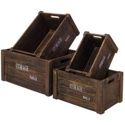 MOBILI REBECCA Rebecca Mobili Lot De 4 Boite De Rangement Caisse Bois Gris Vintage 17x36x25