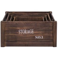MOBILI REBECCA Rebecca Mobili Lot De 4 Boite De Rangement Caisse Bois Gris Vintage 17x36x25 -Petit rangement Soldes Magasin 44417664 4