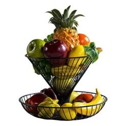 BARES Présentoir à Fruits 2 étages En Métal - Corbeille à Fruits - Corbeille à Fruits - Plateau Décoratif - Pour Plus De Place Sur Le Plan De Travail De La Cuisine - Blanc -Petit rangement Soldes Magasin 44486417 3