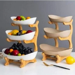 BARES Grande Corbeille A Fruits 3 Etages Fruit Fêtes Plat En La Céramique Panier A Fruits Plateaux De Service Pour Gâteaux Fruits Dessert Collation Sushi,Marron -Petit rangement Soldes Magasin 44486422 3