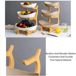 BARES Grande Corbeille A Fruits 3 Etages Fruit Fêtes Plat En La Céramique Panier A Fruits Plateaux De Service Pour Gâteaux Fruits Dessert Collation Sushi,Marron -Petit rangement Soldes Magasin 44486422 4