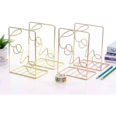 BRIDAY Serre-livres De Style Minimaliste Créatif Support De Livres Réglable En Métal Support De Livre De Bureau Serre-livres-Amour, Or 4 BRIDAY Serre-livres De Style Minimaliste Créatif Support De Livres Réglable En Métal Support De Livre De Bureau Serre-livres-Amour, Or – Image 2