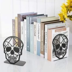 BRIDAY Serre-livres Tête De Mort, Serre-livres Décoratifs Squelette Serre-livres Robustes Serre-livres En Métal Noir Pour étagères à Livres -Petit rangement Soldes Magasin 44497880 5