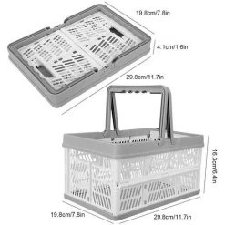 ELLE Caisse Plastique Pliable, Panier Bac De Rangement Plastique Pliables Caisses Empilables Conteneurs De Stockage Bacs Organisateur Avec Poignées Pour Camp Voyage Achats, 29.8x19.8x16.3 Cm -Petit rangement Soldes Magasin 44501325 4