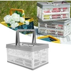 ELLE Caisse Plastique Pliable, Panier Bac De Rangement Plastique Pliables Caisses Empilables Conteneurs De Stockage Bacs Organisateur Avec Poignées Pour Camp Voyage Achats, 29.8x19.8x16.3 Cm -Petit rangement Soldes Magasin 44501325 5