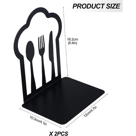 ELLE 1 Paire De Serre-livres Décoratifs En Métal Pour Livres De Cuisine, Fourchette, Couteau, Cuillère, Livre De Cuisine, Support De Livre De Cuisine, Cadeau De Pendaison De Crémaillère 4 ELLE 1 Paire De Serre-livres Décoratifs En Métal Pour Livres De Cuisine, Fourchette, Couteau, Cuillère, Livre De Cuisine, Support De Livre De Cuisine, Cadeau De Pendaison De Crémaillère – Image 2