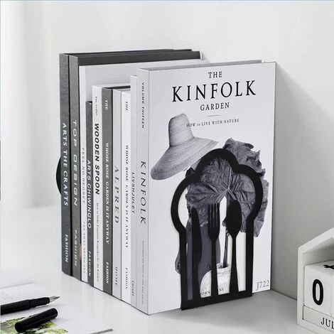 ELLE 1 Paire De Serre-livres Décoratifs En Métal Pour Livres De Cuisine, Fourchette, Couteau, Cuillère, Livre De Cuisine, Support De Livre De Cuisine, Cadeau De Pendaison De Crémaillère 5 ELLE 1 Paire De Serre-livres Décoratifs En Métal Pour Livres De Cuisine, Fourchette, Couteau, Cuillère, Livre De Cuisine, Support De Livre De Cuisine, Cadeau De Pendaison De Crémaillère – Image 3