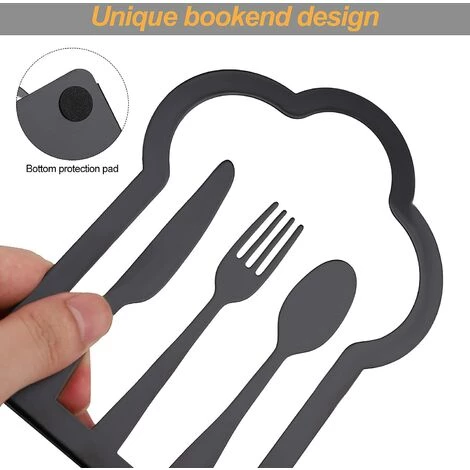 ELLE 1 Paire De Serre-livres Décoratifs En Métal Pour Livres De Cuisine, Fourchette, Couteau, Cuillère, Livre De Cuisine, Support De Livre De Cuisine, Cadeau De Pendaison De Crémaillère 7 ELLE 1 Paire De Serre-livres Décoratifs En Métal Pour Livres De Cuisine, Fourchette, Couteau, Cuillère, Livre De Cuisine, Support De Livre De Cuisine, Cadeau De Pendaison De Crémaillère – Image 5