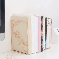 ELLE Serre-Livres Robustes,2 Pièce Serre-Livres Résistants Pour étagères Organisateur De Livres Pour Enfants école Bibliothèque Bureau étude Maison Bureau Décoration Cadeau,Or/Or Rose -Petit rangement Soldes Magasin 45073948 3