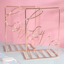 ELLE Serre-Livres Robustes,2 Pièce Serre-Livres Résistants Pour étagères Organisateur De Livres Pour Enfants école Bibliothèque Bureau étude Maison Bureau Décoration Cadeau,Or/Or Rose -Petit rangement Soldes Magasin 45073948 4