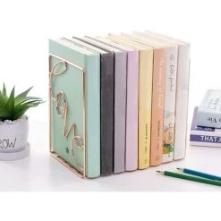 ELLE Serre-Livres Robustes,2 Pièce Serre-Livres Résistants Pour étagères Organisateur De Livres Pour Enfants école Bibliothèque Bureau étude Maison Bureau Décoration Cadeau,Or/Or Rose -Petit rangement Soldes Magasin 45073948 5