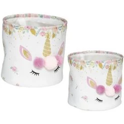 Atmosphera - Set De 2 Paniers De Rangement Licorne En Tissu Avec Pompons - Licorne