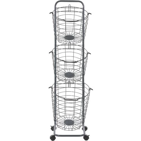 BELIANI Étagère Pour Paniers Métalliques à 3 étages Gris - Gris 3 BELIANI Étagère Pour Paniers Métalliques à 3 étages Gris - Gris