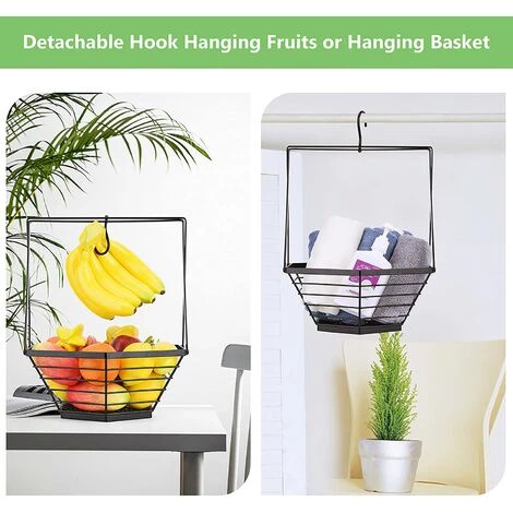 GDRHVFD Panier De Rangement Hexagonal Détachable Pour Fruits Et Légumes Bol De Fruits Noir Avec Cintre Banane Support De Fruits Pour Cuisine Fête À La Maison 4 GDRHVFD Panier De Rangement Hexagonal Détachable Pour Fruits Et Légumes Bol De Fruits Noir Avec Cintre Banane Support De Fruits Pour Cuisine Fête À La Maison – Image 2
