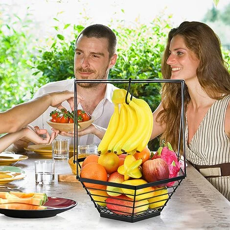 GDRHVFD Panier De Rangement Hexagonal Détachable Pour Fruits Et Légumes Bol De Fruits Noir Avec Cintre Banane Support De Fruits Pour Cuisine Fête À La Maison 5 GDRHVFD Panier De Rangement Hexagonal Détachable Pour Fruits Et Légumes Bol De Fruits Noir Avec Cintre Banane Support De Fruits Pour Cuisine Fête À La Maison – Image 3