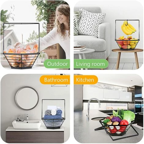 GDRHVFD Panier De Rangement Hexagonal Détachable Pour Fruits Et Légumes Bol De Fruits Noir Avec Cintre Banane Support De Fruits Pour Cuisine Fête À La Maison 6 GDRHVFD Panier De Rangement Hexagonal Détachable Pour Fruits Et Légumes Bol De Fruits Noir Avec Cintre Banane Support De Fruits Pour Cuisine Fête À La Maison – Image 4